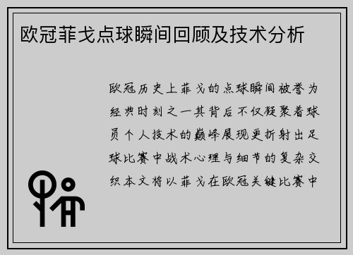 欧冠菲戈点球瞬间回顾及技术分析